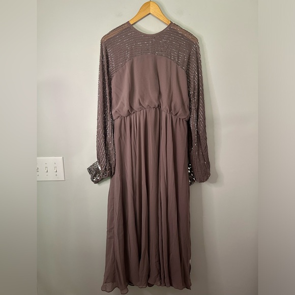 NWT ASOS Design Mauve Purple Long Sleeve Beaded Embellished Midi Dress - Picture 3 of 11